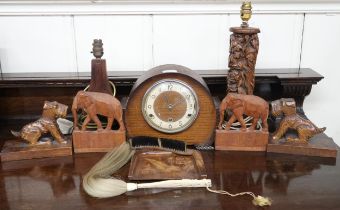 A mixed lot to include carved Oriental table lamp, another carved table lamp, pair of folding