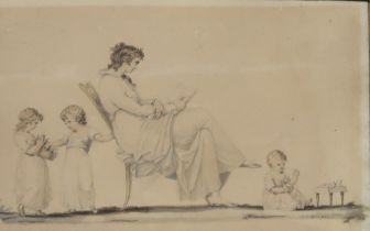 ATTRIBUTED TO JOHN SAMUEL AGAR Mother and three children, signed, pencil and watercolour