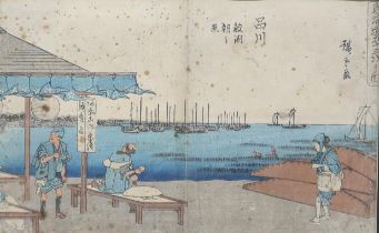 JAPANESE SCHOOL River scene, wood block print, 19 x 30cm and AFTER WILLIAM DANIELL two aquatints (3)