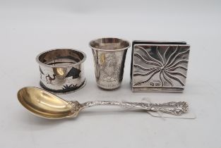 A collection of silver including a silver spoon, by Gorham Manufacturing Co, with London import