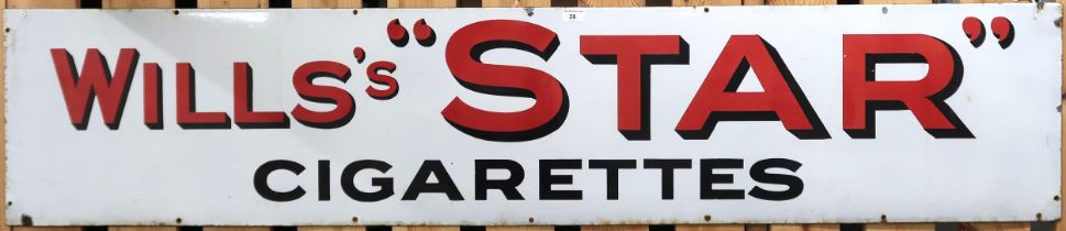 A 20th century "WILLS "STAR" CIGARETTES" enamel adverting sign 38cm high x 182cm wide Condition