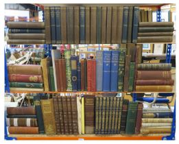 Three shelves of assorted books, to include Scott's Waverley Novels, The Ordnance Gazetteer of