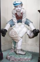 A 20th century resin garden statue depicting young boys playing leapfrog, 108cm high  Condition