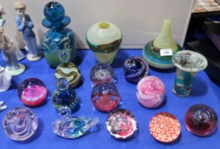 A collection of Mdina glass vases and weights and Caithness and other paperweights Condition