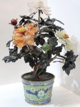 A Chinese hardstone floral tree in cloisonne pot Condition Report:Available upon request