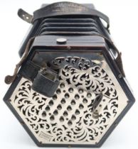 C. WHEATSTONE & CO CONCERTINA circa 1920, pierced nickel plate ends, single valve, 48 button, 5