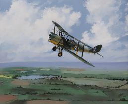 HOWARD HOOKER First Solo,Tiger Moth, signed, acrylic, dated, 1998,60 x 72cm Condition Report: