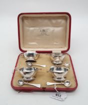 A cased  set of Scottish silver open salts, by George Edward & Sons, London, in the form of quaichs,