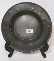 A Tudric pewter dish, decorated with hearts to the broad rim, no 058 impressed to base Condition