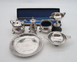 A collection of silver, including a Scottish silver hammered dish, by Charles Creswick, engraved '