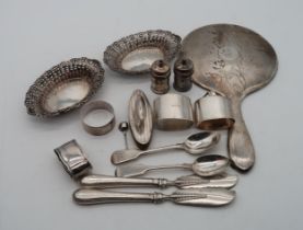 A collection of silver including a pair of silver bon bon dishes, by James Deakin & Sons, Sheffield,