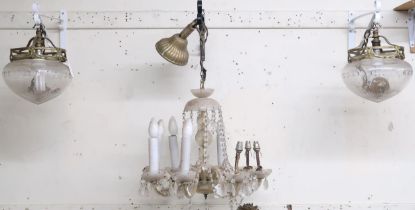 A lot comprising Continental style opaline glass eight branch chandelier, 50cm high x 46cm