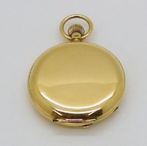 AN 18CT GOLD FULL HUNTER POCKET WATCH with a clean unmonogrammed case, classic white enamelled