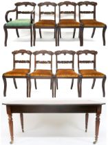 A GEORGE IV MAHOGANY DINING TABLE & EIGHT CHAIRS  comprising extending dining table with shaped