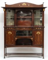 A LATE VICTORIAN ART NOUVEAU MAHOGANY,SAMPLE WOOD AND MOTHER OF PEARL INLAID A. GARDNER & SON DISPL