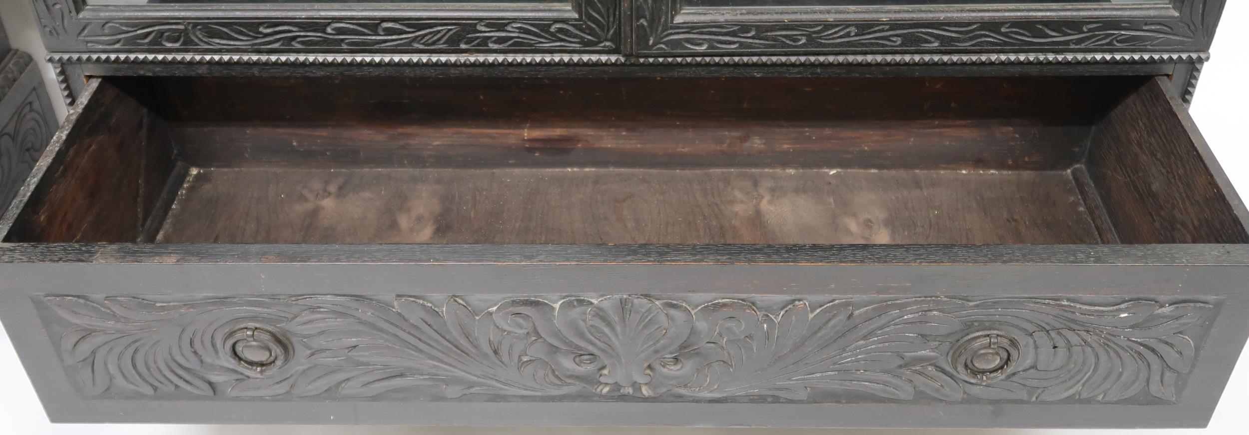 A PAIR OF 20TH CENTURY EBONISED GLAZED BOOKCASES  with gadrooned moulded cornices over pairs of - Image 5 of 12