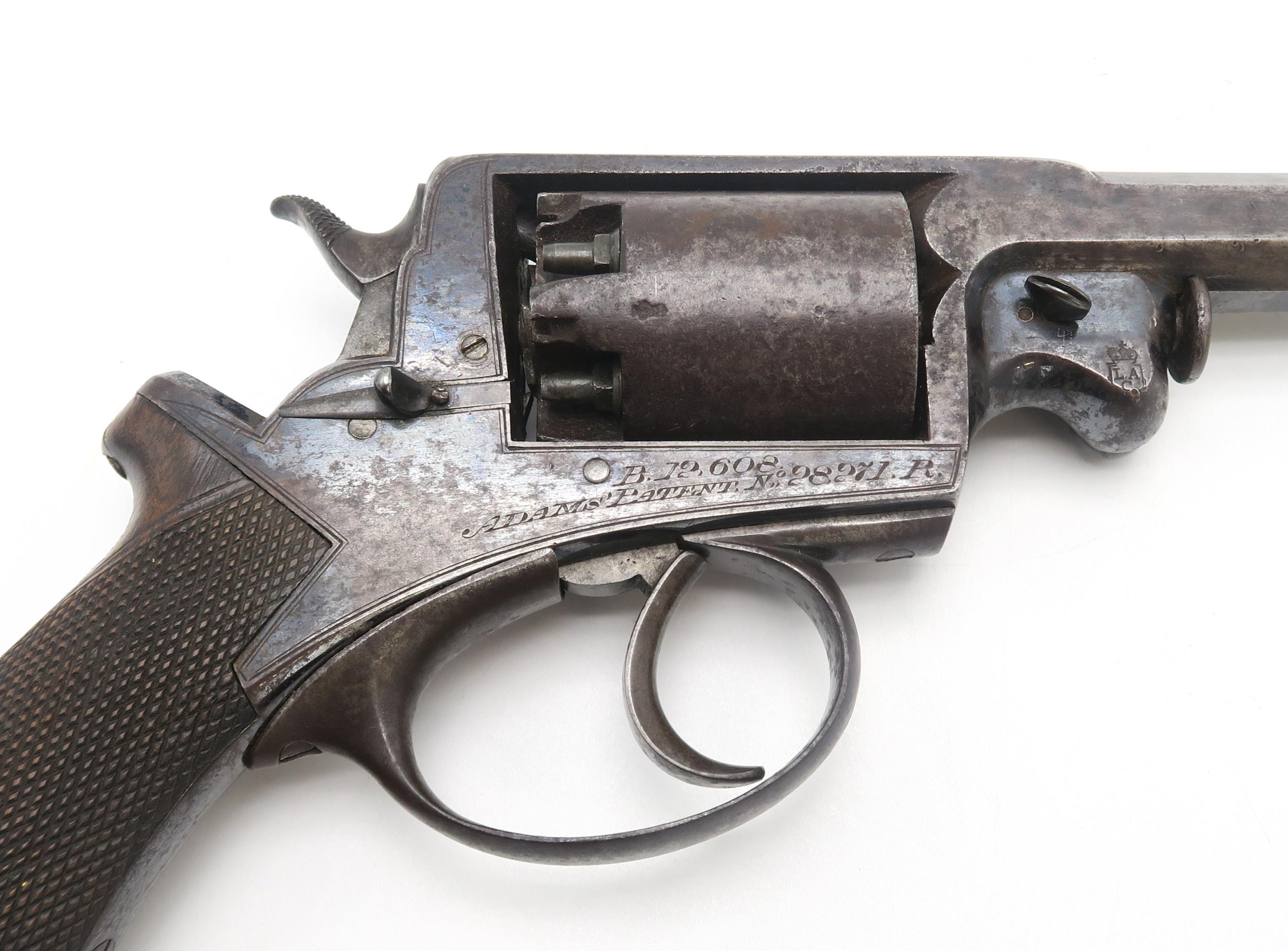 A CASED 54-BORE PERCUSSION BEAUMONT-ADAMS PATENT DOUBLE-ACTION FIVE-SHOT REVOLVER Circa-1855, serial - Image 6 of 13