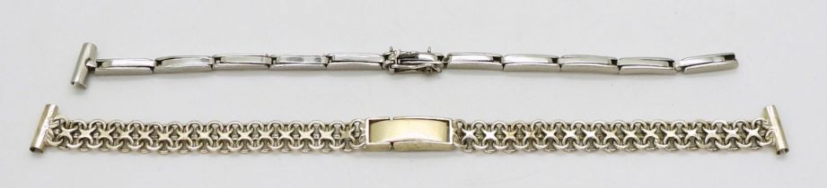 TWO VINTAGE WATCH STRAPS a 9ct white gold fancy double link strap, bearing Birmingham hallmarks