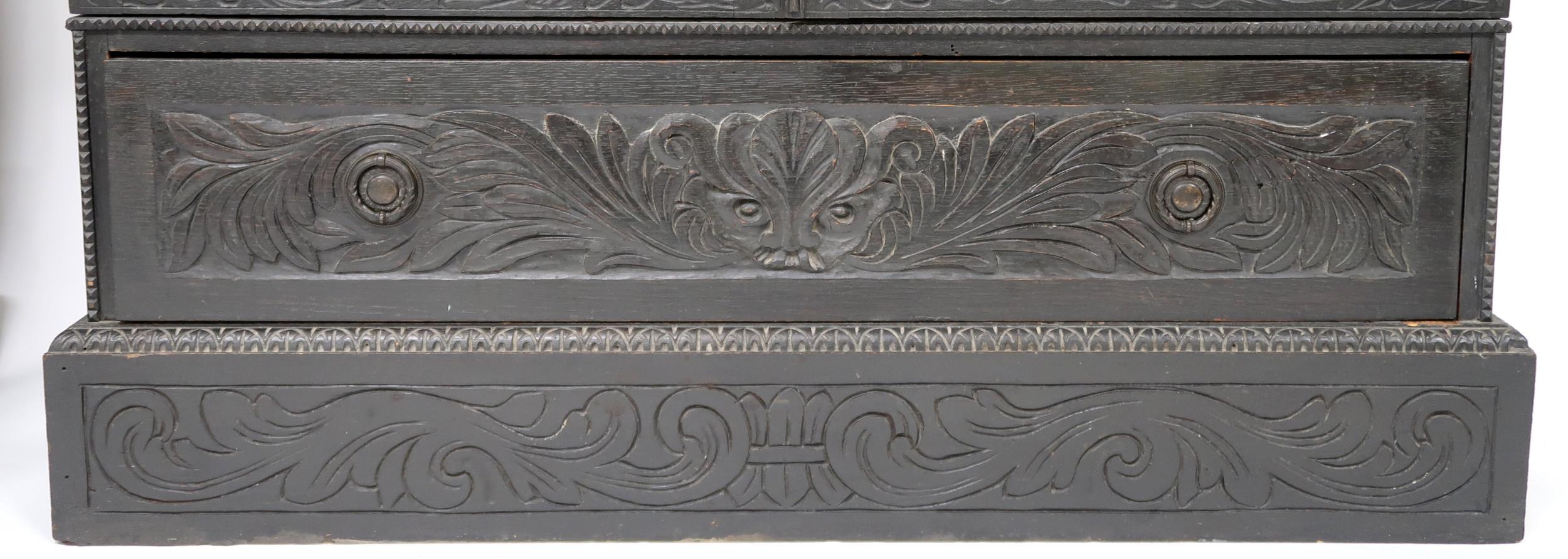 A PAIR OF 20TH CENTURY EBONISED GLAZED BOOKCASES  with gadrooned moulded cornices over pairs of - Image 4 of 12