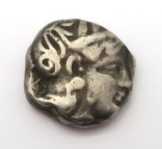 ANCIENT GREECE TETRADRACHM obverse; helmeted head of Athena right, reverse; owl standing right, head
