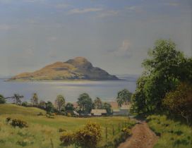 ROBERT HOUSTON RSW (SCOTTISH 1891-1942) ARRAN AND HOLY ISLAND Oil on canvas, signed lower right,