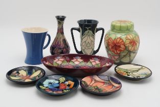 A COLLECTION OF MOORCROFT COLLECTORS CLUB POTTERY comprising a Nasturtium pattern ginger jar,