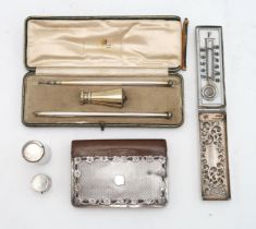 A SILVER PASTE GEM INSET WRITING SET London, maker's marked rubbed, comprising propelling pencil,