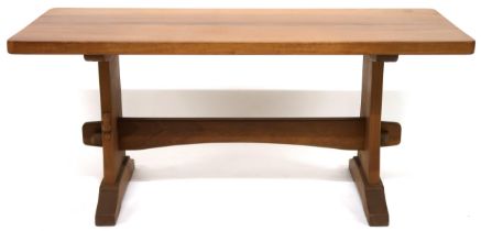 A 20TH CENTURY COLIN "BEAVERMAN" ALMACK STYLE REFECTORY COFFEE TABLE  with two plank top on