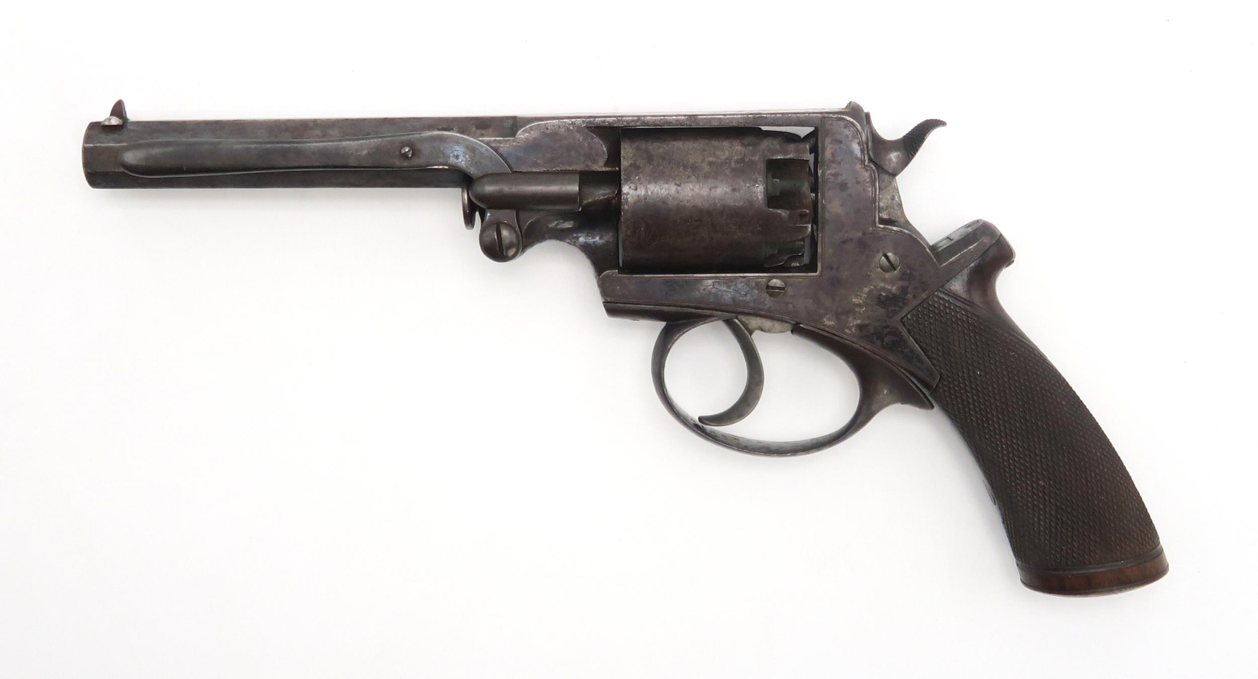 A CASED 54-BORE PERCUSSION BEAUMONT-ADAMS PATENT DOUBLE-ACTION FIVE-SHOT REVOLVER Circa-1855, serial - Image 5 of 13