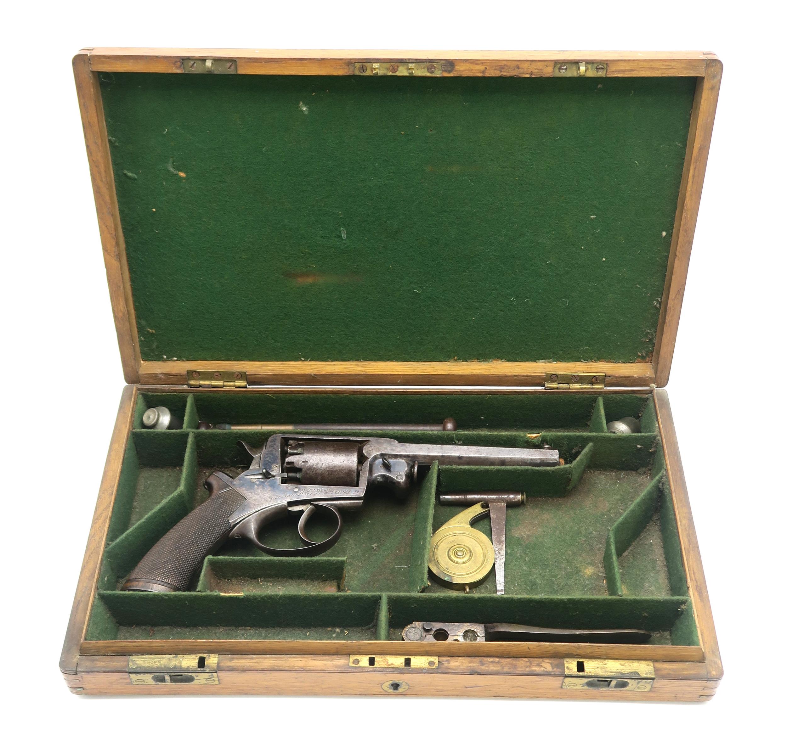 A CASED 54-BORE PERCUSSION BEAUMONT-ADAMS PATENT DOUBLE-ACTION FIVE-SHOT REVOLVER Circa-1855, serial - Image 2 of 13
