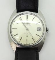 AN OMEGA AUTOMATIC CONSTELLATION stainless steel cased with silvered dial, date aperture,