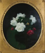 JAMES STUART PARK (SCOTTISH 1862-1933) CREAM AND RED ROSES Oil on canvas, signed lower right,