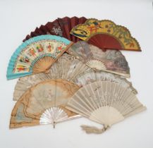 A COLLECTION OF 19TH CENTURY AND LATER FANS including a probably French hand painted example with