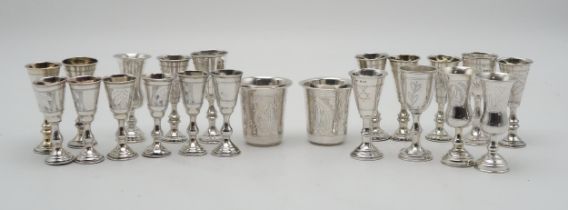 A COLLECTION OF SILVER KIDDUSH CUPS including a pair by Moses Salkind & Co, London 1901, another
