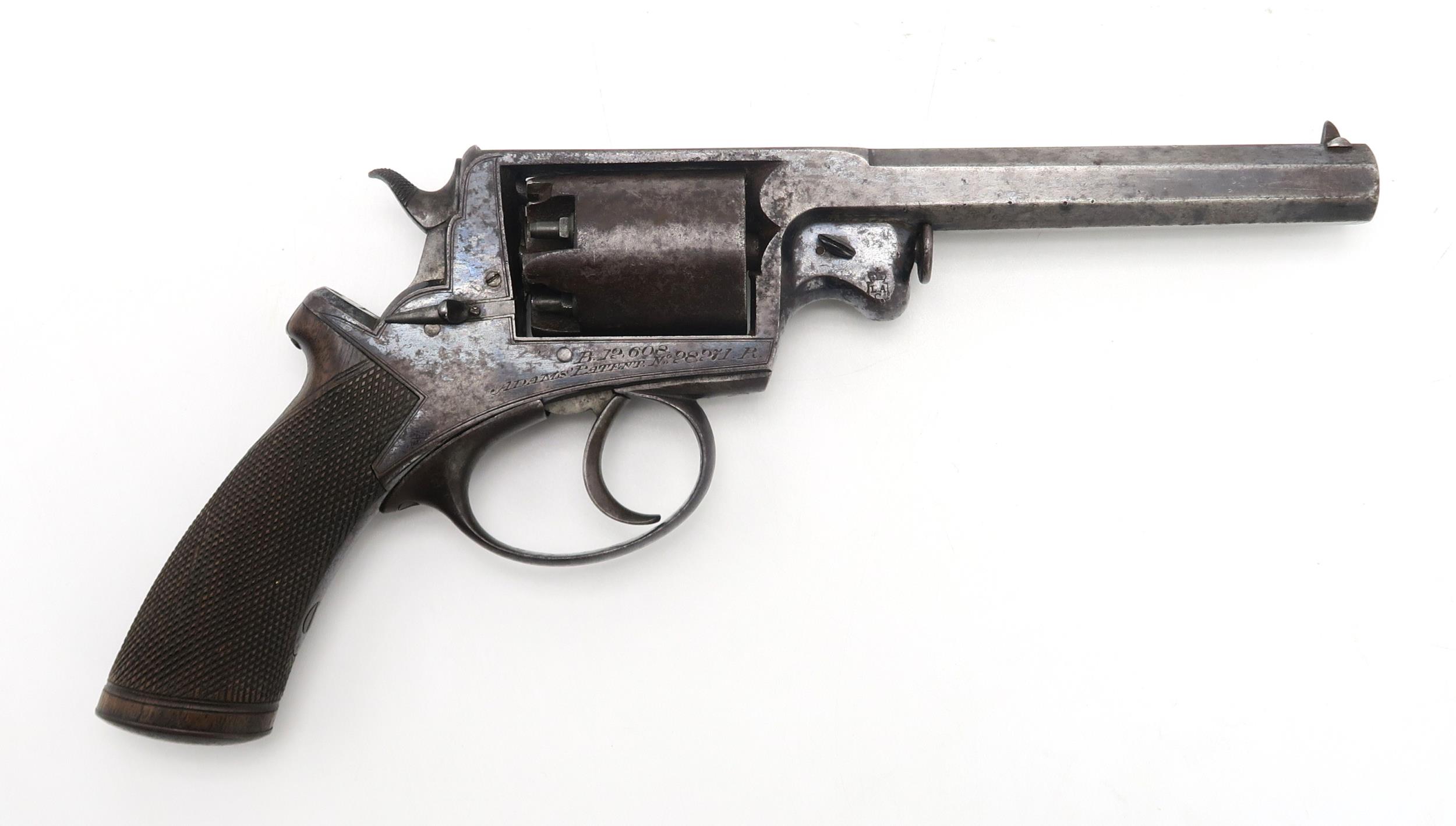 A CASED 54-BORE PERCUSSION BEAUMONT-ADAMS PATENT DOUBLE-ACTION FIVE-SHOT REVOLVER Circa-1855, serial - Image 4 of 13