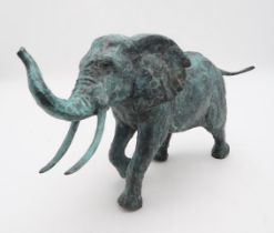 MARK RODE (AUSTRALIAN, B.1965) BULL ELEPHANT Bronze, with green patina, signed, no.4/7, 25cm (9.75")