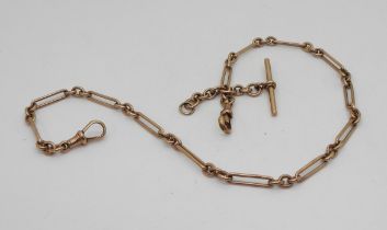 A 9CT ROSE GOLD FOB CHAIN stamped to every link 9 .375,  Birmingham hallmarks for 1924, length 37.