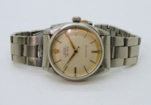 A ROLEX OYSTER AIR-KING in stainless steel with cream dial, gold baton numerals and dauphin hands,