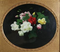 JAMES STUART PARK (SCOTTISH 1862-1933) STILL LIFE OF MIXED ROSES  Oil on canvas, signed lower