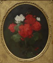 JAMES STUART PARK (SCOTTISH 1862-1933) RED AND WHITE GERANIUMS Oil on canvas, signed lower right,