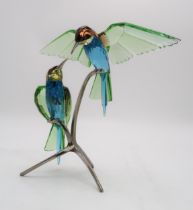 A SWAROVSKI CRYSTAL BIRDS OF PARADISE  FIGURE of two Bee Eaters on branches, 29cm high Condition