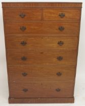 A TALL VICTORIAN MAHOGANY BEDROOM CHEST  with two short over five long drawers on plinth base, 161cm