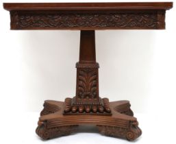 A 19TH CENTURY ANGLO-INDIAN ROSEWOOD WILLIAM IV STYLE FOLD OVER CARD TABLE rectangular top with