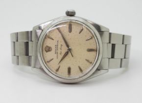 A ROLEX AIR KING with cream coloured dial, silvered baton numerals and hands, the dial marked