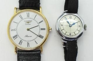 A LONGINES WATCH AND A BUREN WATCH the gold plated Longines Quartz Presence has a white dial with