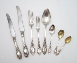 A PART SUITE OF GERMAN SILVER CUTLERY 800 standard, comprising 16 forks, 21cm, 18 side forks,