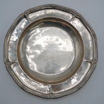 A VICTORIAN SILVER DISH by Charles Stuart Harris, London 1898, of lobed form, later engraved '