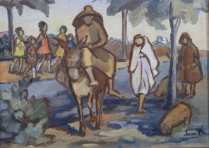 JEAN BELL (SCOTTISH 1912-2004)  FIGURE ON A DONKEY  Oil on board, signed lower right, 36 x 50cm
