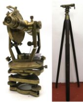 A military issue brass theodolite stamped "W. No. 29703" and "B. 3251." under Broad Arrow, mounted