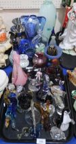 A collection of glass animal and bird figures, a glass egg, possibly Faberge, Adrian Sankey glass